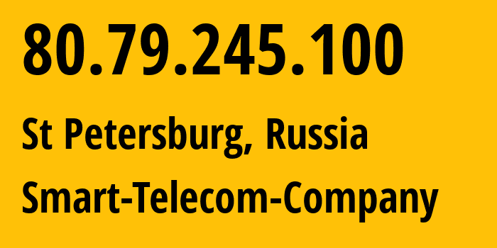 IP address 80.79.245.100 (St Petersburg, St.-Petersburg, Russia) get location, coordinates on map, ISP provider AS31376 Smart-Telecom-Company // who is provider of ip address 80.79.245.100, whose IP address