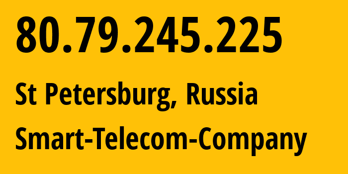 IP-адрес 80.79.245.225 (Санкт-Петербург, Санкт-Петербург, Россия) определить местоположение, координаты на карте, ISP провайдер AS31376 Smart-Telecom-Company // кто провайдер айпи-адреса 80.79.245.225