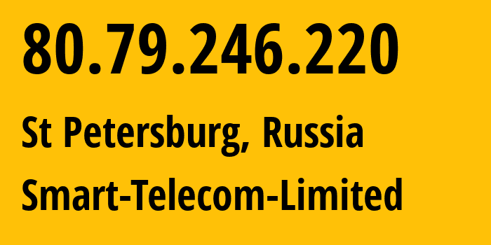 IP address 80.79.246.220 (St Petersburg, St.-Petersburg, Russia) get location, coordinates on map, ISP provider AS31376 Smart-Telecom-Limited // who is provider of ip address 80.79.246.220, whose IP address