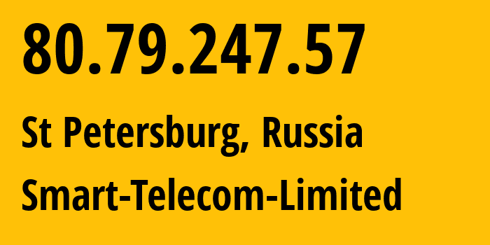 IP-адрес 80.79.247.57 (Санкт-Петербург, Санкт-Петербург, Россия) определить местоположение, координаты на карте, ISP провайдер AS31376 Smart-Telecom-Limited // кто провайдер айпи-адреса 80.79.247.57