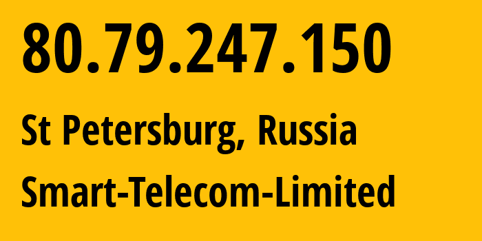 IP-адрес 80.79.247.150 (Санкт-Петербург, Санкт-Петербург, Россия) определить местоположение, координаты на карте, ISP провайдер AS31376 Smart-Telecom-Limited // кто провайдер айпи-адреса 80.79.247.150