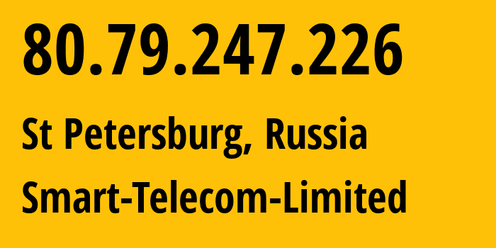 IP-адрес 80.79.247.226 (Санкт-Петербург, Санкт-Петербург, Россия) определить местоположение, координаты на карте, ISP провайдер AS31376 Smart-Telecom-Limited // кто провайдер айпи-адреса 80.79.247.226