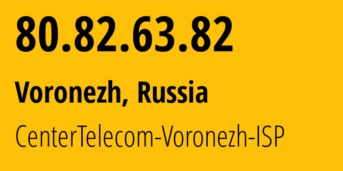IP address 80.82.63.82 (Voronezh, Voronezh Oblast, Russia) get location, coordinates on map, ISP provider AS21017 CenterTelecom-Voronezh-ISP // who is provider of ip address 80.82.63.82, whose IP address