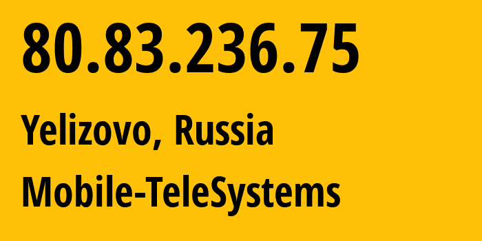 IP-адрес 80.83.236.75 (Елизово, Камчатский край, Россия) определить местоположение, координаты на карте, ISP провайдер AS8359 Mobile-TeleSystems // кто провайдер айпи-адреса 80.83.236.75