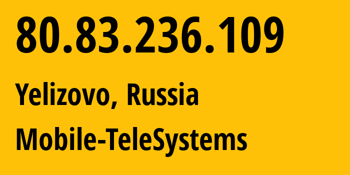 IP-адрес 80.83.236.109 (Елизово, Камчатский край, Россия) определить местоположение, координаты на карте, ISP провайдер AS8359 Mobile-TeleSystems // кто провайдер айпи-адреса 80.83.236.109