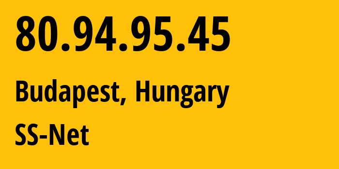 IP address 80.94.95.45 (Budapest, Budapest, Hungary) get location, coordinates on map, ISP provider AS204428 SS-Net // who is provider of ip address 80.94.95.45, whose IP address