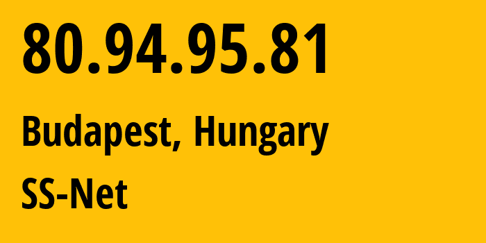 IP address 80.94.95.81 (Budapest, Budapest, Hungary) get location, coordinates on map, ISP provider AS204428 SS-Net // who is provider of ip address 80.94.95.81, whose IP address