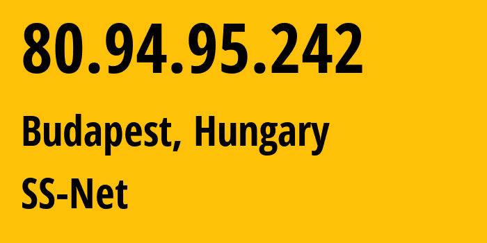 IP address 80.94.95.242 (Budapest, Budapest, Hungary) get location, coordinates on map, ISP provider AS204428 SS-Net // who is provider of ip address 80.94.95.242, whose IP address
