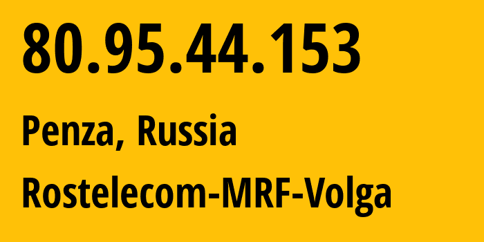 IP address 80.95.44.153 (Penza, Penza Oblast, Russia) get location, coordinates on map, ISP provider AS12389 Rostelecom-MRF-Volga // who is provider of ip address 80.95.44.153, whose IP address