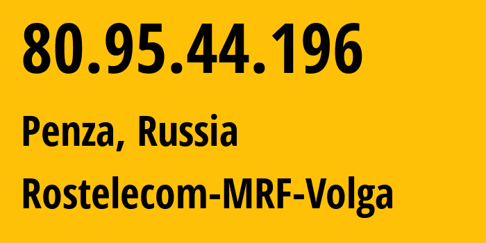 IP address 80.95.44.196 (Penza, Penza Oblast, Russia) get location, coordinates on map, ISP provider AS12389 Rostelecom-MRF-Volga // who is provider of ip address 80.95.44.196, whose IP address