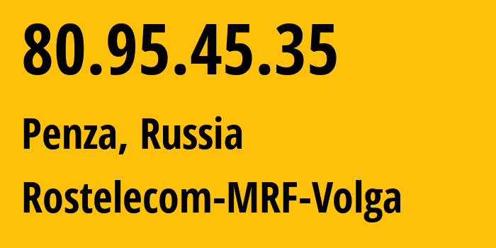 IP address 80.95.45.35 (Penza, Penza Oblast, Russia) get location, coordinates on map, ISP provider AS12389 Rostelecom-MRF-Volga // who is provider of ip address 80.95.45.35, whose IP address