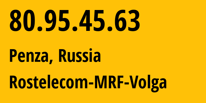 IP address 80.95.45.63 (Penza, Penza Oblast, Russia) get location, coordinates on map, ISP provider AS12389 Rostelecom-MRF-Volga // who is provider of ip address 80.95.45.63, whose IP address