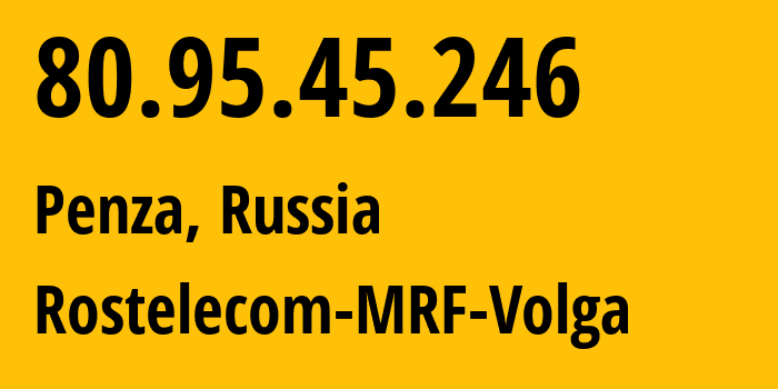 IP-адрес 80.95.45.246 (Пенза, Пензенская Область, Россия) определить местоположение, координаты на карте, ISP провайдер AS12389 Rostelecom-MRF-Volga // кто провайдер айпи-адреса 80.95.45.246
