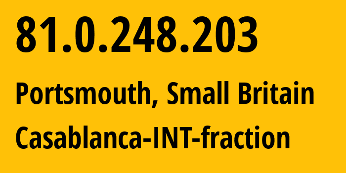 IP address 81.0.248.203 (Portsmouth, England, Small Britain) get location, coordinates on map, ISP provider AS51167 Casablanca-INT-fraction // who is provider of ip address 81.0.248.203, whose IP address