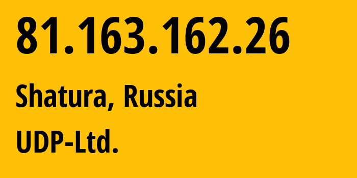 IP address 81.163.162.26 (Shatura, Moscow Oblast, Russia) get location, coordinates on map, ISP provider AS42589 UDP-Ltd. // who is provider of ip address 81.163.162.26, whose IP address