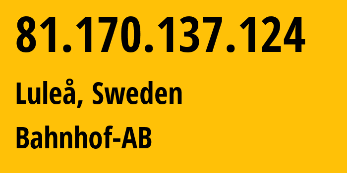 IP address 81.170.137.124 (Luleå, Norrbotten County, Sweden) get location, coordinates on map, ISP provider AS8473 Bahnhof-AB // who is provider of ip address 81.170.137.124, whose IP address