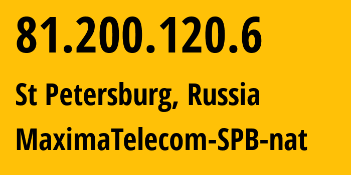 IP address 81.200.120.6 (St Petersburg, St.-Petersburg, Russia) get location, coordinates on map, ISP provider AS52060 MaximaTelecom-SPB-nat // who is provider of ip address 81.200.120.6, whose IP address