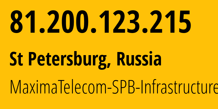 IP address 81.200.123.215 (St Petersburg, St.-Petersburg, Russia) get location, coordinates on map, ISP provider AS52060 MaximaTelecom-SPB-Infrastructure // who is provider of ip address 81.200.123.215, whose IP address