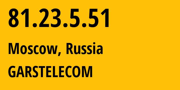 IP address 81.23.5.51 (Moscow, Moscow, Russia) get location, coordinates on map, ISP provider AS31261 GARSTELECOM // who is provider of ip address 81.23.5.51, whose IP address