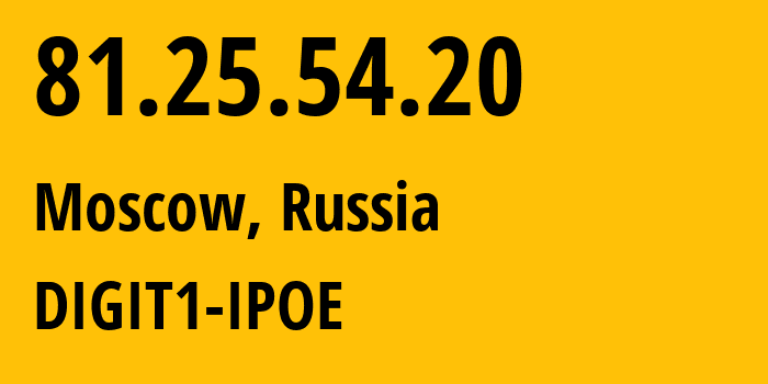 IP address 81.25.54.20 (Moscow, Moscow, Russia) get location, coordinates on map, ISP provider AS8905 DIGIT1-IPOE // who is provider of ip address 81.25.54.20, whose IP address