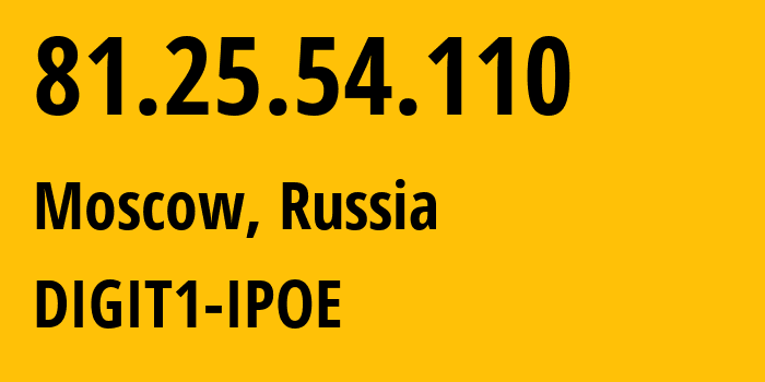 IP address 81.25.54.110 (Novoivanovskoye, Moscow Oblast, Russia) get location, coordinates on map, ISP provider AS8905 DIGIT1-IPOE // who is provider of ip address 81.25.54.110, whose IP address