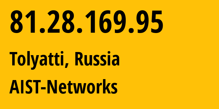 IP address 81.28.169.95 (Tolyatti, Samara Oblast, Russia) get location, coordinates on map, ISP provider AS8439 AIST-Networks // who is provider of ip address 81.28.169.95, whose IP address