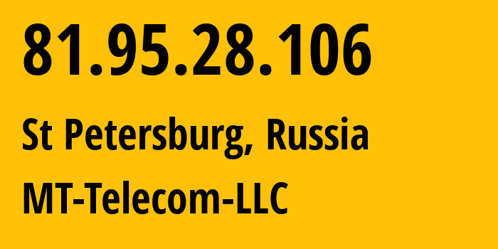 IP-адрес 81.95.28.106 (Санкт-Петербург, Санкт-Петербург, Россия) определить местоположение, координаты на карте, ISP провайдер AS34042 MT-Telecom-LLC // кто провайдер айпи-адреса 81.95.28.106