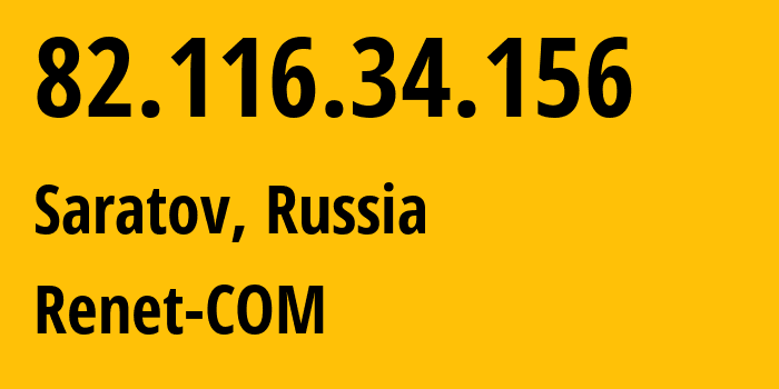 IP-адрес 82.116.34.156 (Саратов, Саратовская Область, Россия) определить местоположение, координаты на карте, ISP провайдер AS30936 Renet-COM // кто провайдер айпи-адреса 82.116.34.156