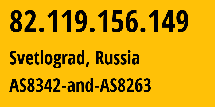 IP-адрес 82.119.156.149 (Светлоград, Ставрополье, Россия) определить местоположение, координаты на карте, ISP провайдер AS12683 AS8342-and-AS8263 // кто провайдер айпи-адреса 82.119.156.149