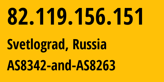 IP address 82.119.156.151 (Svetlograd, Stavropol Kray, Russia) get location, coordinates on map, ISP provider AS12683 AS8342-and-AS8263 // who is provider of ip address 82.119.156.151, whose IP address