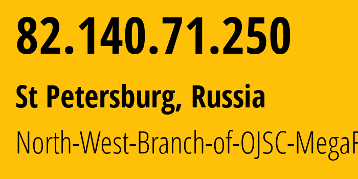 IP address 82.140.71.250 (St Petersburg, St.-Petersburg, Russia) get location, coordinates on map, ISP provider AS20632 North-West-Branch-of-OJSC-MegaFon // who is provider of ip address 82.140.71.250, whose IP address