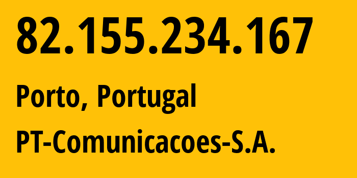 IP address 82.155.234.167 (Porto, Porto, Portugal) get location, coordinates on map, ISP provider AS3243 PT-Comunicacoes-S.A. // who is provider of ip address 82.155.234.167, whose IP address