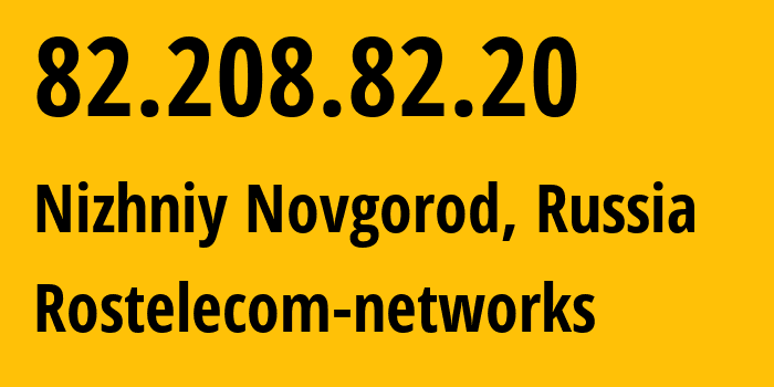 IP address 82.208.82.20 (Nizhniy Novgorod, Nizhny Novgorod Oblast, Russia) get location, coordinates on map, ISP provider AS12389 Rostelecom-networks // who is provider of ip address 82.208.82.20, whose IP address