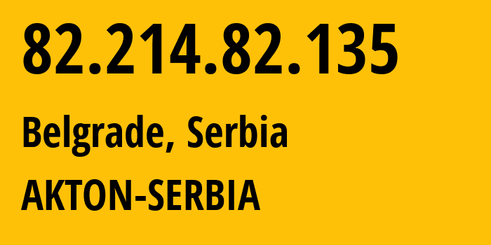 IP-адрес 82.214.82.135 (Белград, Belgrade, Сербия) определить местоположение, координаты на карте, ISP провайдер AS25467 AKTON-SERBIA // кто провайдер айпи-адреса 82.214.82.135