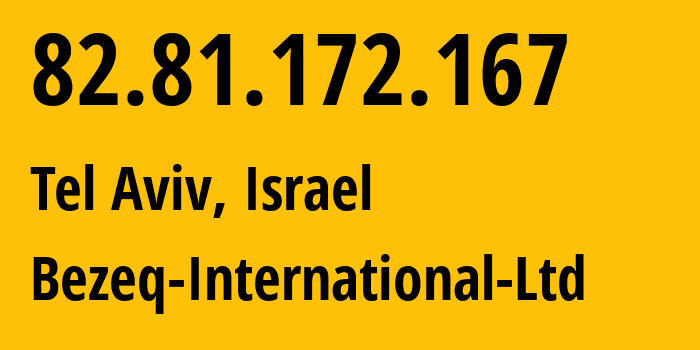 IP address 82.81.172.167 (Tel Aviv, Tel Aviv, Israel) get location, coordinates on map, ISP provider AS8551 Bezeq-International-Ltd // who is provider of ip address 82.81.172.167, whose IP address
