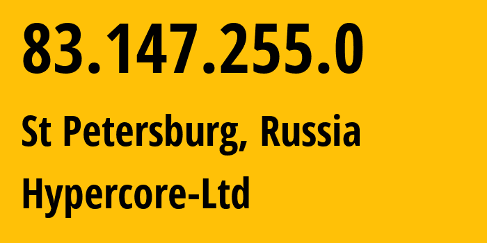 IP-адрес 83.147.255.0 (Санкт-Петербург, Санкт-Петербург, Россия) определить местоположение, координаты на карте, ISP провайдер AS211522 Hypercore-Ltd // кто провайдер айпи-адреса 83.147.255.0