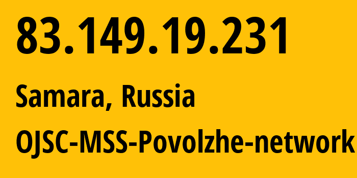 IP-адрес 83.149.19.231 (Самара, Самарская Область, Россия) определить местоположение, координаты на карте, ISP провайдер AS31133 OJSC-MSS-Povolzhe-network // кто провайдер айпи-адреса 83.149.19.231