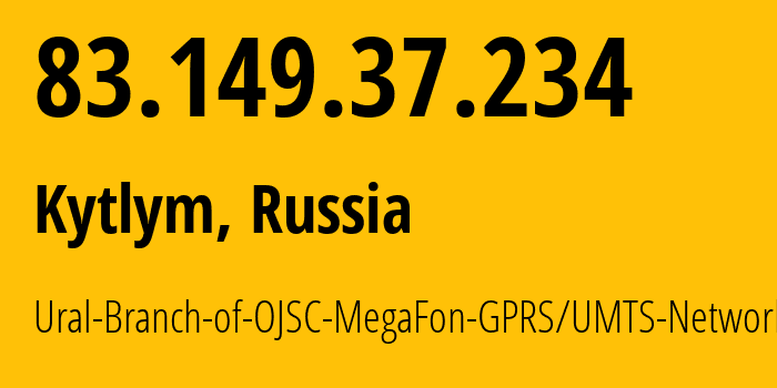 IP address 83.149.37.234 (Kytlym, Sverdlovsk Oblast, Russia) get location, coordinates on map, ISP provider AS31224 Ural-Branch-of-OJSC-MegaFon-GPRS/UMTS-Network // who is provider of ip address 83.149.37.234, whose IP address