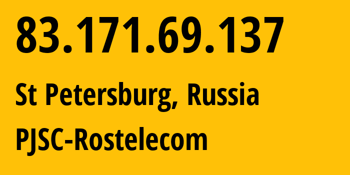 IP address 83.171.69.137 (St Petersburg, St.-Petersburg, Russia) get location, coordinates on map, ISP provider AS12389 PJSC-Rostelecom // who is provider of ip address 83.171.69.137, whose IP address