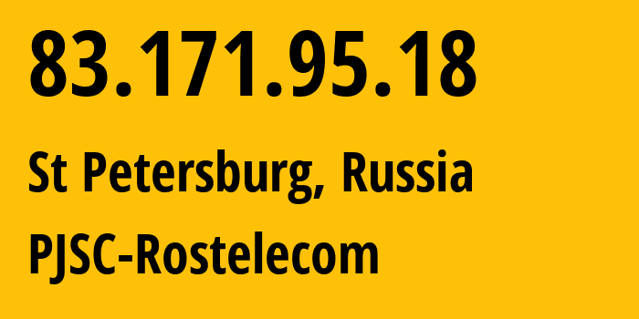 IP-адрес 83.171.95.18 (Санкт-Петербург, Санкт-Петербург, Россия) определить местоположение, координаты на карте, ISP провайдер AS12389 PJSC-Rostelecom // кто провайдер айпи-адреса 83.171.95.18