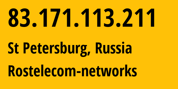 IP-адрес 83.171.113.211 (Санкт-Петербург, Санкт-Петербург, Россия) определить местоположение, координаты на карте, ISP провайдер AS12389 Rostelecom-networks // кто провайдер айпи-адреса 83.171.113.211