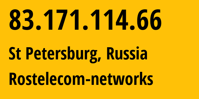 IP-адрес 83.171.114.66 (Санкт-Петербург, Санкт-Петербург, Россия) определить местоположение, координаты на карте, ISP провайдер AS12389 Rostelecom-networks // кто провайдер айпи-адреса 83.171.114.66