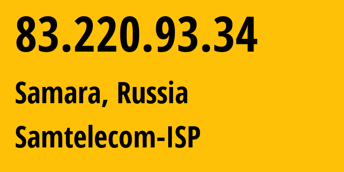 IP address 83.220.93.34 (Samara, Samara Oblast, Russia) get location, coordinates on map, ISP provider AS31275 Samtelecom-ISP // who is provider of ip address 83.220.93.34, whose IP address