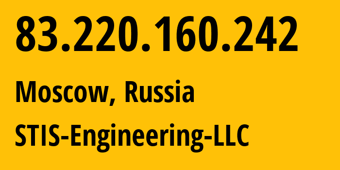 IP address 83.220.160.242 (Moscow, Moscow, Russia) get location, coordinates on map, ISP provider AS31294 STIS-Engineering-LLC // who is provider of ip address 83.220.160.242, whose IP address