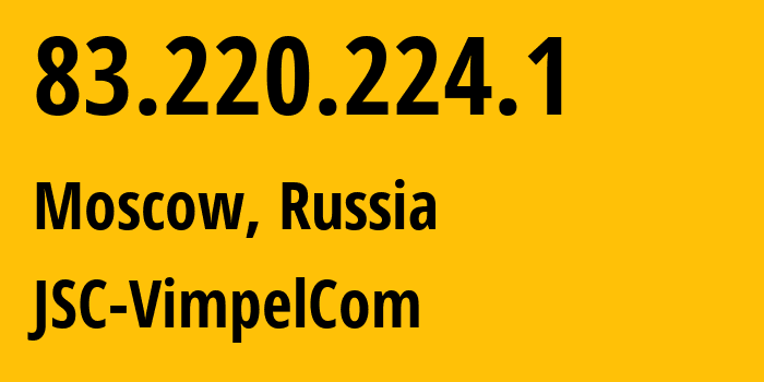 IP address 83.220.224.1 (Moscow, Moscow, Russia) get location, coordinates on map, ISP provider AS16345 JSC-VimpelCom // who is provider of ip address 83.220.224.1, whose IP address