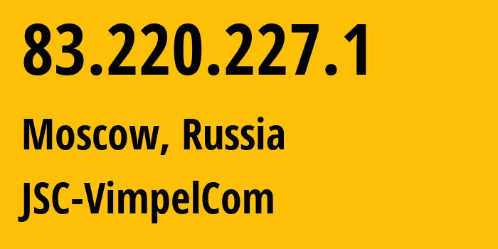 IP address 83.220.227.1 (Moscow, Moscow, Russia) get location, coordinates on map, ISP provider AS16345 JSC-VimpelCom // who is provider of ip address 83.220.227.1, whose IP address