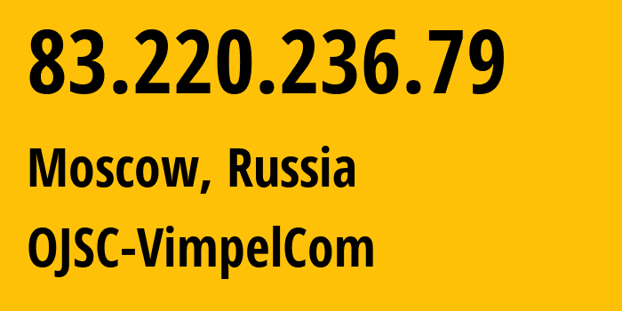 IP address 83.220.236.79 (Moscow, Moscow, Russia) get location, coordinates on map, ISP provider AS16345 OJSC-VimpelCom // who is provider of ip address 83.220.236.79, whose IP address