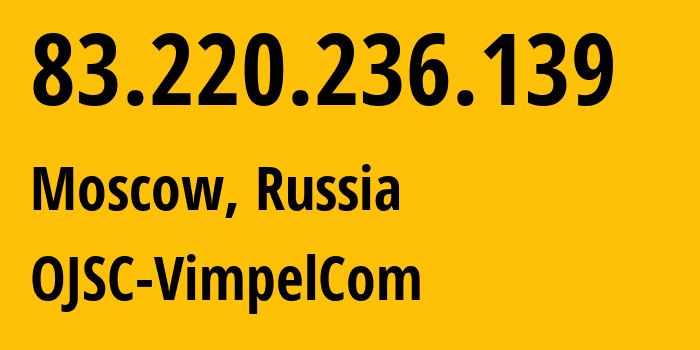 IP address 83.220.236.139 (Moscow, Moscow, Russia) get location, coordinates on map, ISP provider AS16345 OJSC-VimpelCom // who is provider of ip address 83.220.236.139, whose IP address