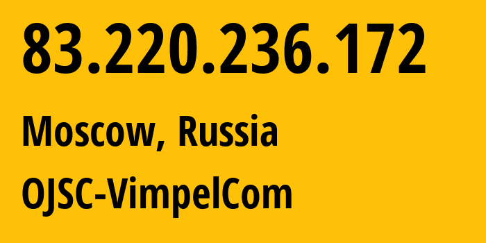 IP address 83.220.236.172 (Moscow, Moscow, Russia) get location, coordinates on map, ISP provider AS16345 OJSC-VimpelCom // who is provider of ip address 83.220.236.172, whose IP address