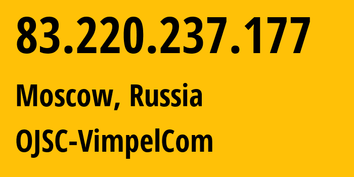 IP-адрес 83.220.237.177 (Москва, Москва, Россия) определить местоположение, координаты на карте, ISP провайдер AS16345 OJSC-VimpelCom // кто провайдер айпи-адреса 83.220.237.177